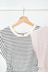 Stripes vest w/ contrast stand collar