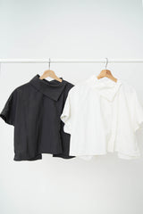 Crop cut shirt blouse in asy. collar