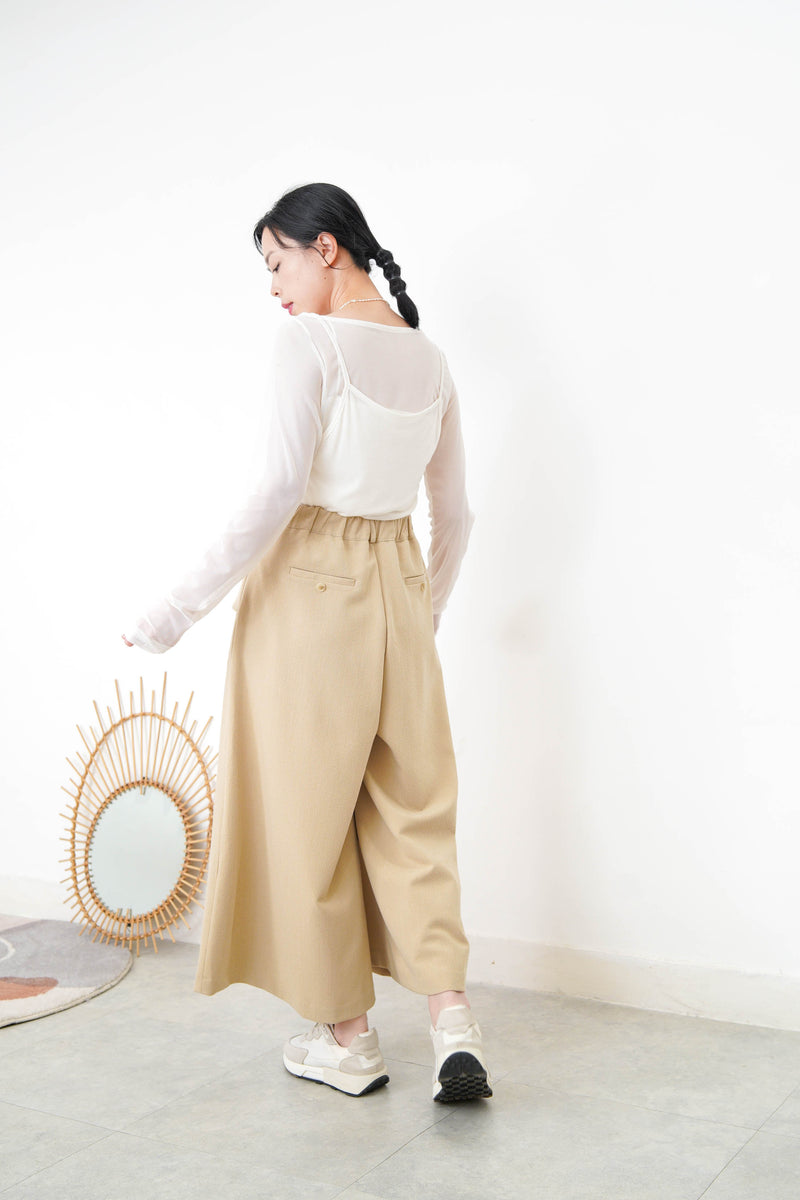 Camel wide leg palazzo w/ pocket buttons