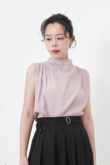 Ivory high neck blouse in pleats shoulders
