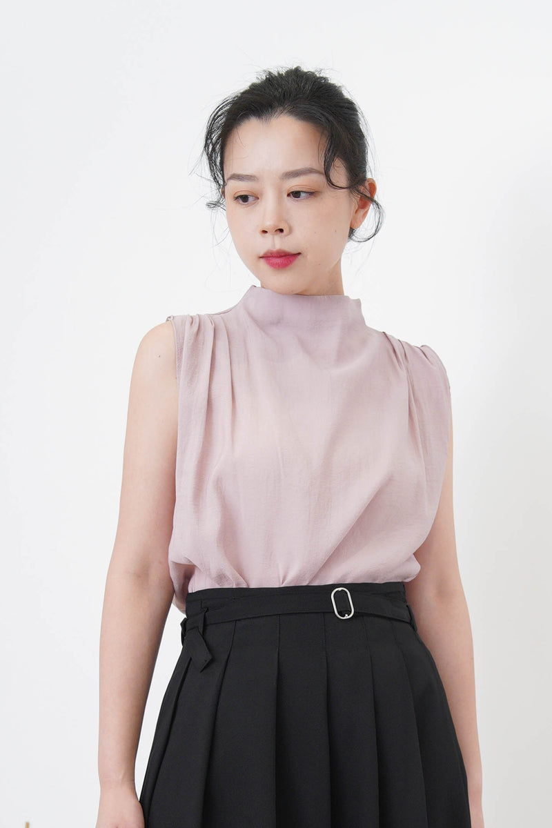 Ivory high neck blouse in pleats shoulders