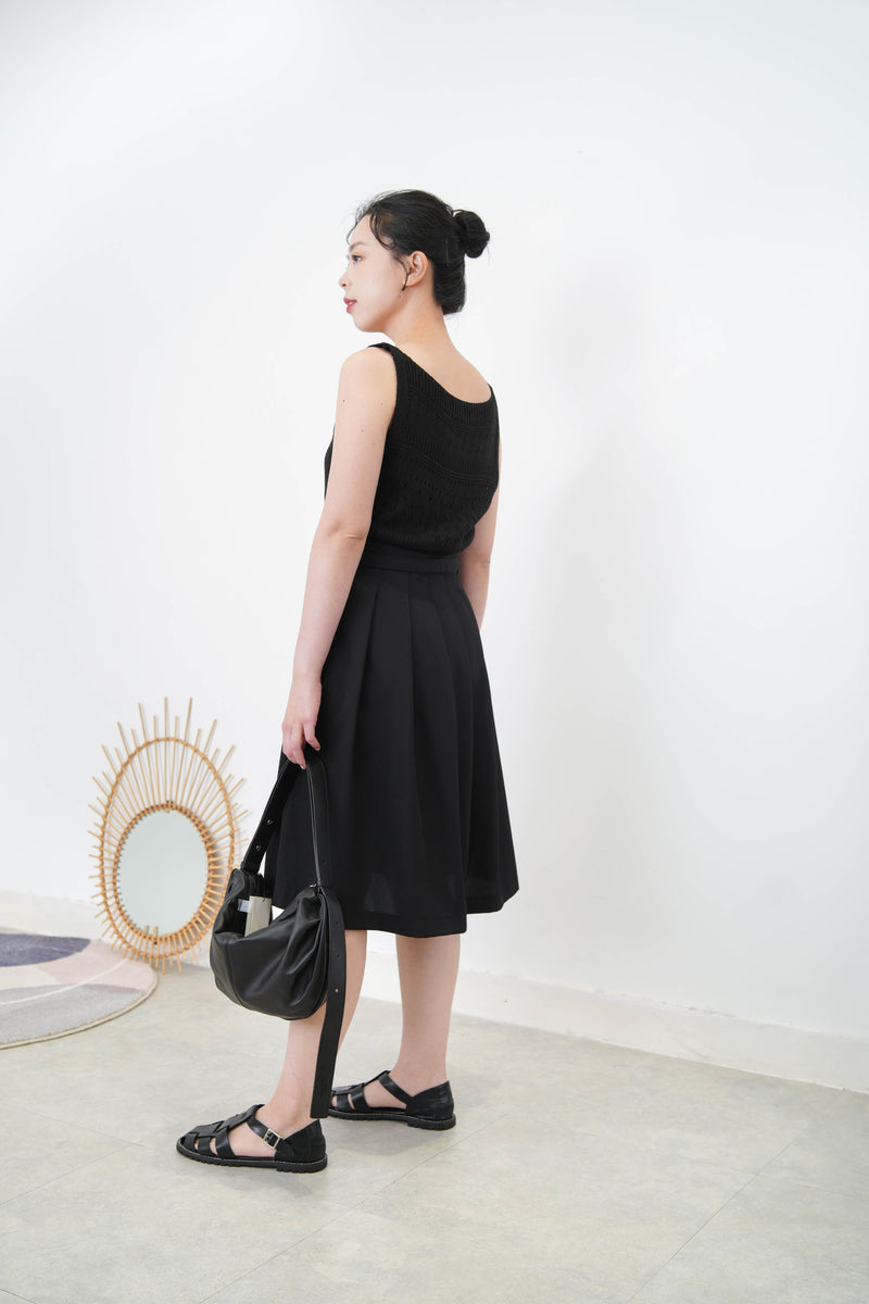 Black crochet knit vest in boat neck