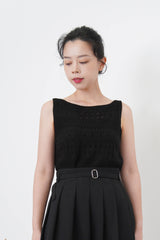 Black crochet knit vest in boat neck