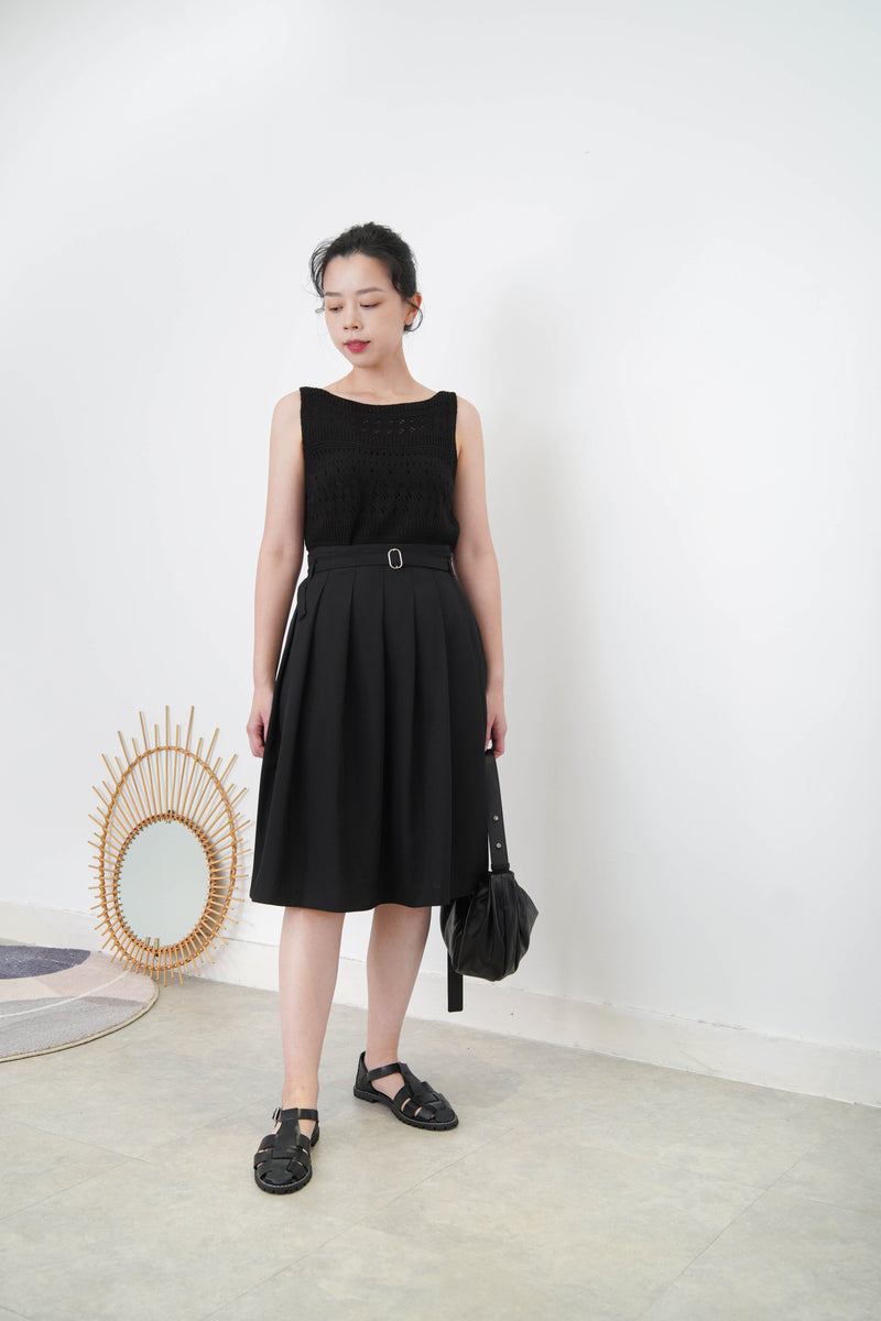 Black crochet knit vest in boat neck
