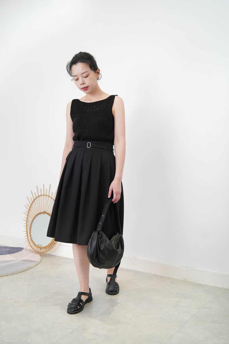 Black crochet knit vest in boat neck