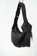 Black premium leather bag in 2 ways