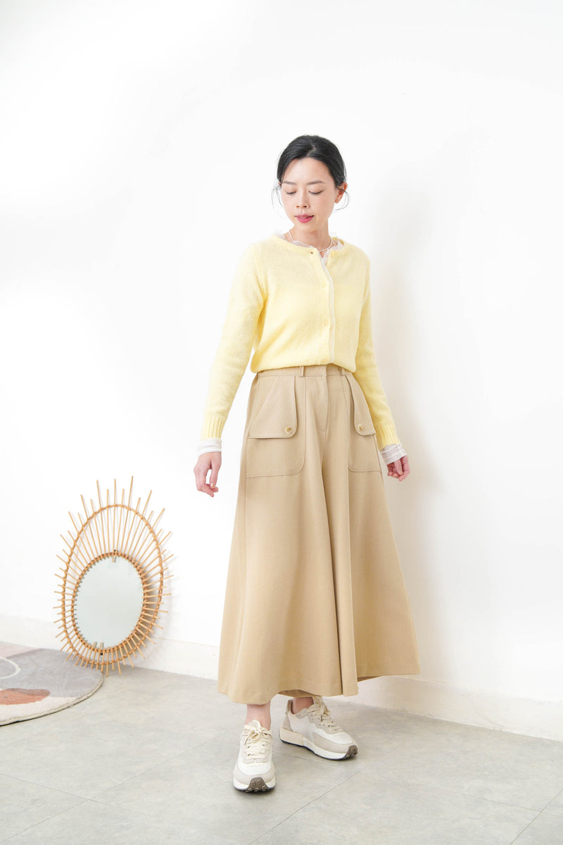 Camel wide leg palazzo w/ pocket buttons
