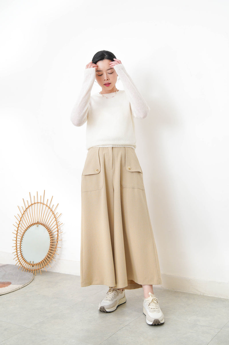 Camel wide leg palazzo w/ pocket buttons