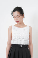 Black crochet knit vest in boat neck