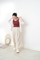 Beige smooth trousers w/ waist strings