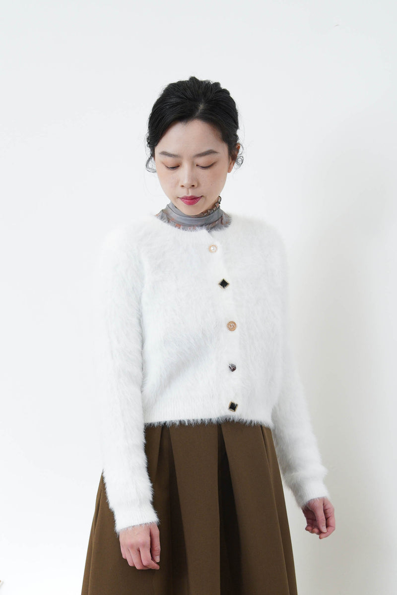 White fluffy cardigan w/ detail buttons