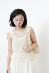 Ivory net vest in tank top inner in set