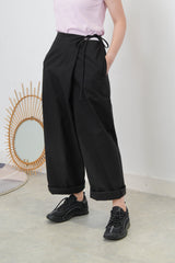 Black overlap trousers w/ strings