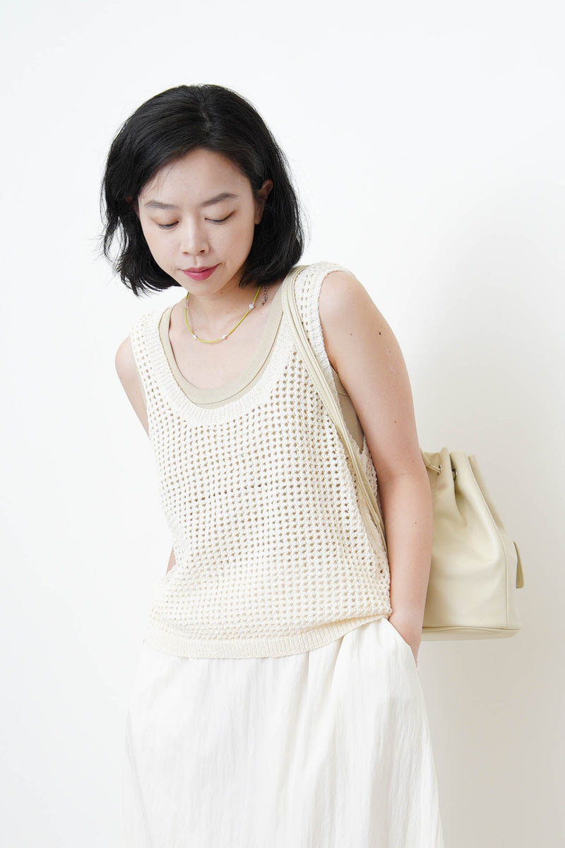 Ivory net vest in tank top inner in set