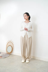 Cream stripy top w/ lace layering