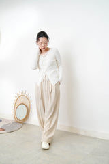 Beige smooth trousers w/ waist strings