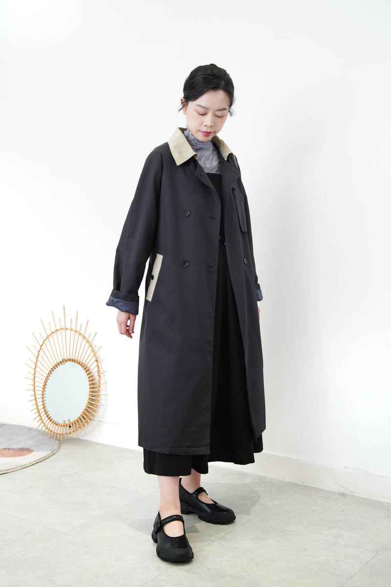 Charcoal duo tone patchwork trench coat