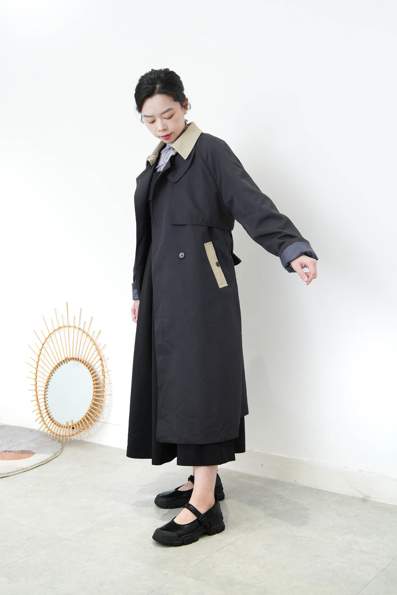 Charcoal duo tone patchwork trench coat