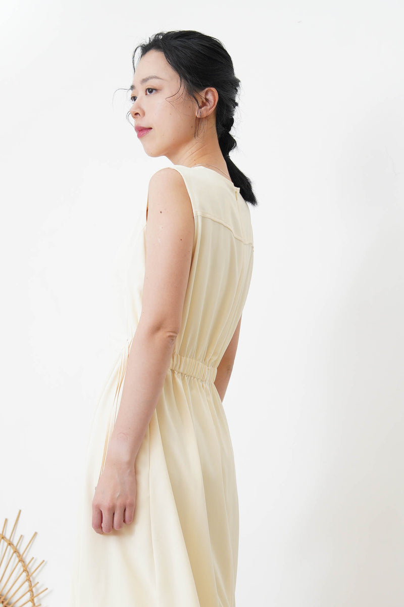 Butter yellow chiffon dress w/ elastic waist details