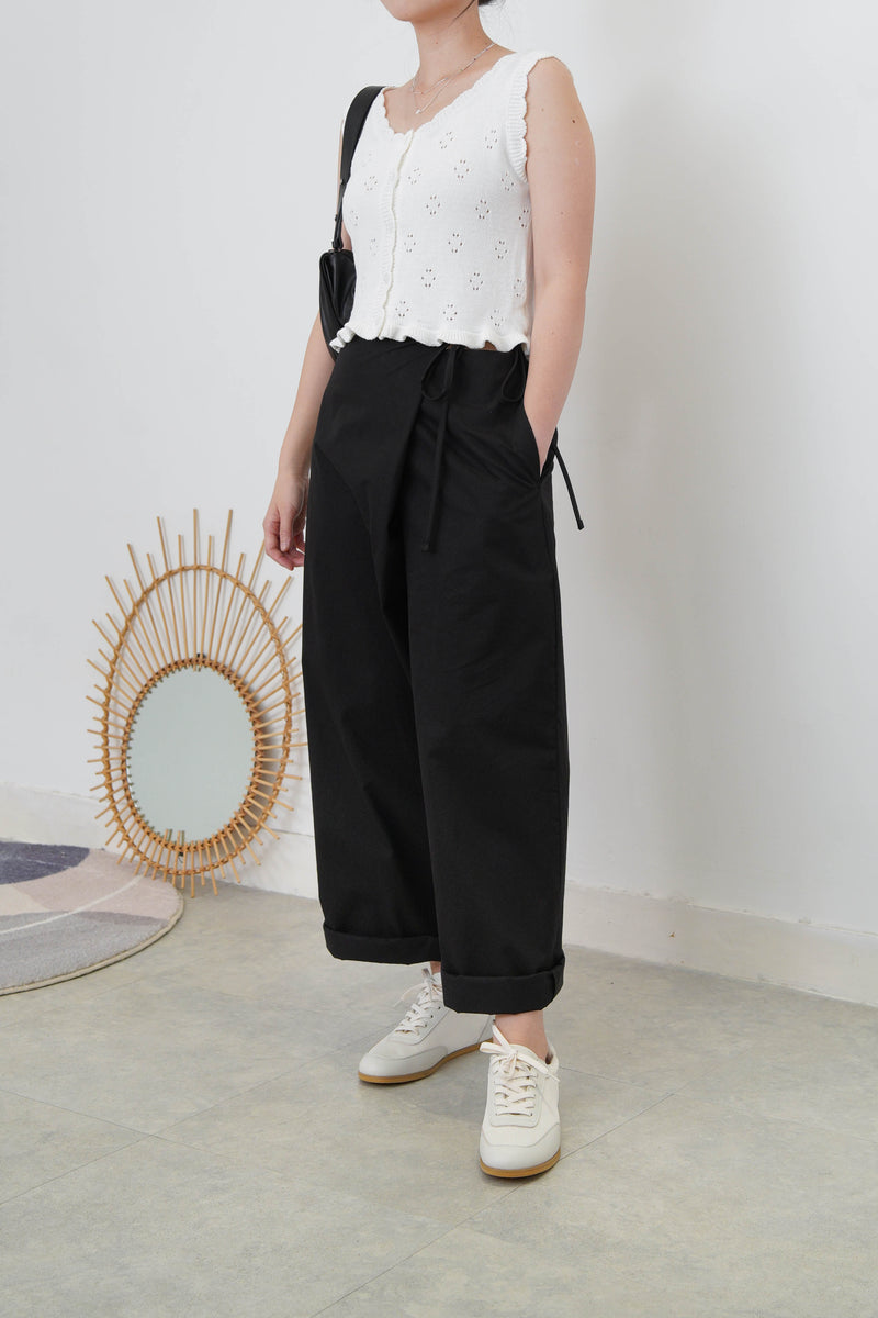 Black overlap trousers w/ strings