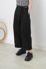 Black overlap trousers w/ strings