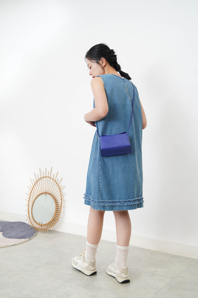 2 ways purple pillow bag w/ premium leather