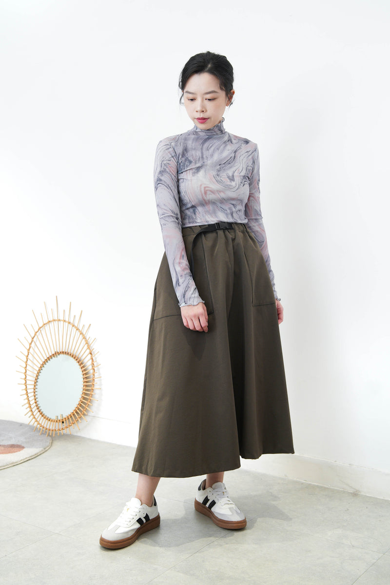 Army green A cut skirt w/ belt