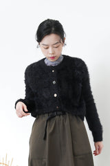 Black fluffy cardigan w/ detail buttons