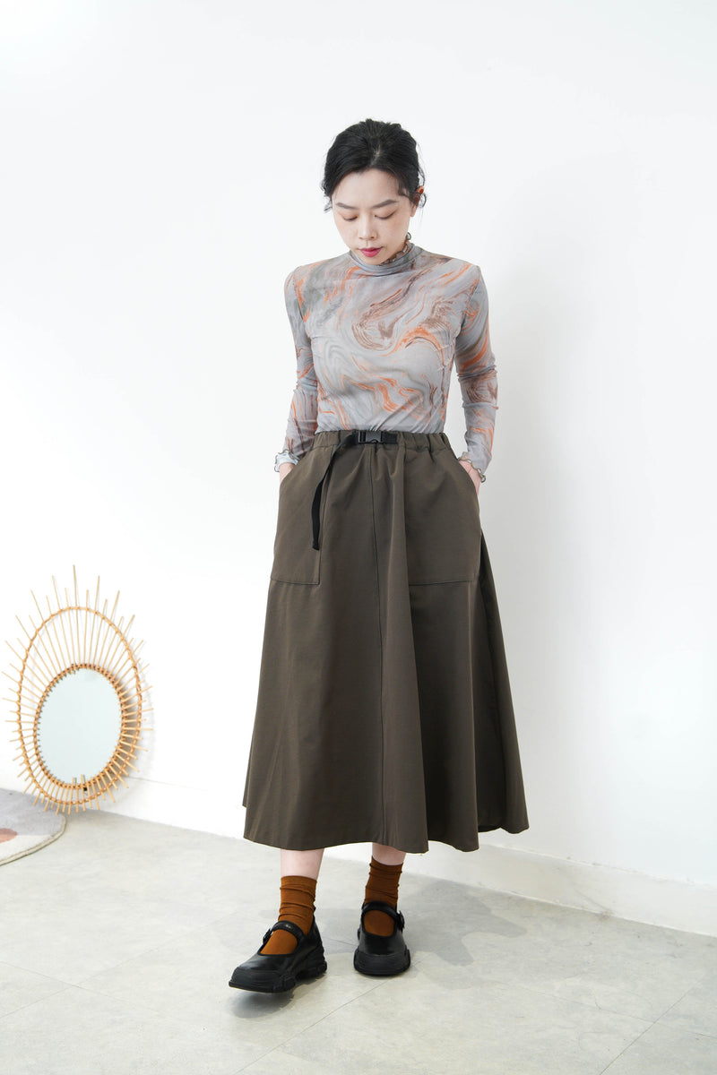 Army green A cut skirt w/ belt