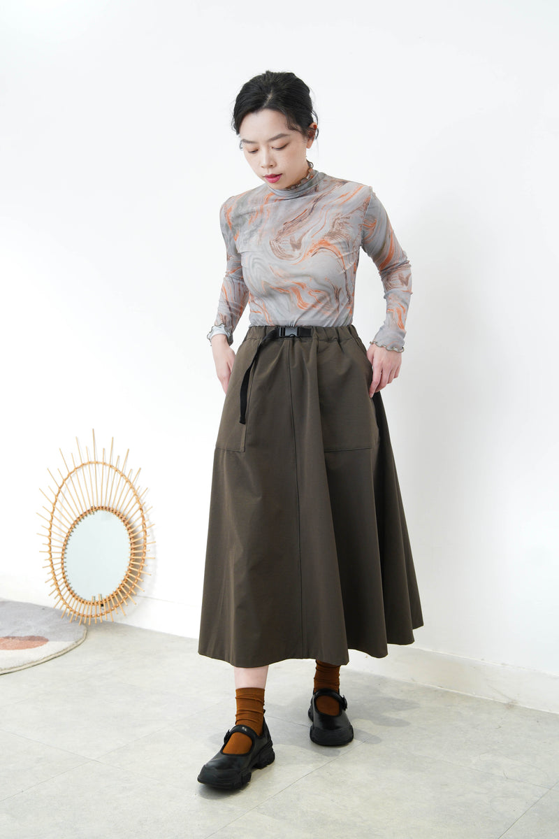 Army green A cut skirt w/ belt