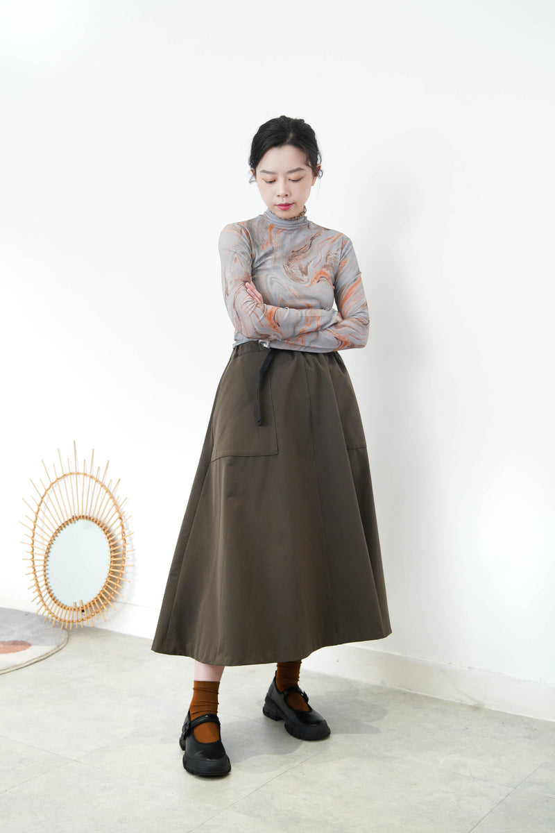 Green marble print turtle neck top