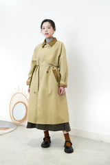 Beige duo tone patchwork trench coat