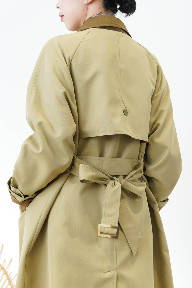 Beige duo tone patchwork trench coat