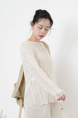 Beige crochet top in split hem