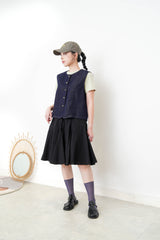 Black A line peplum skirt w/ embroidery