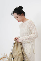 Beige crochet top in split hem