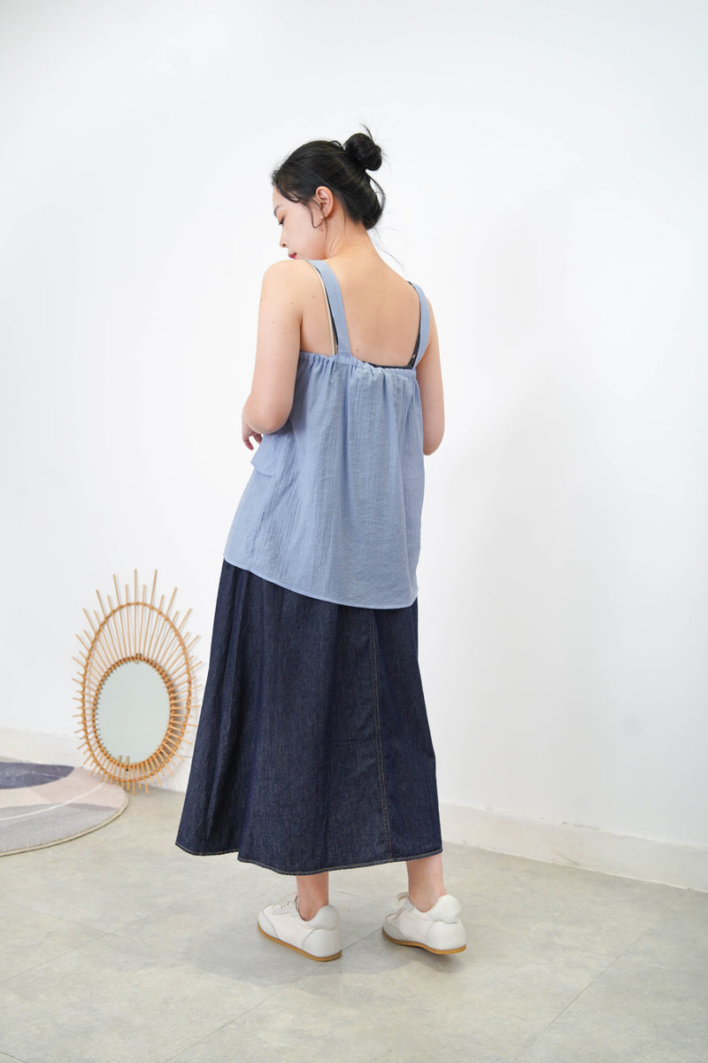 Blue layering split hem vest