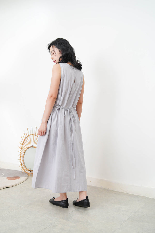 Grey one piece w/ waist zip tie