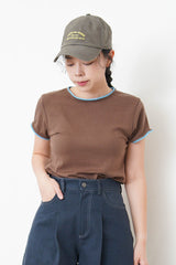 Brown tee top w/ contrast outline stitches