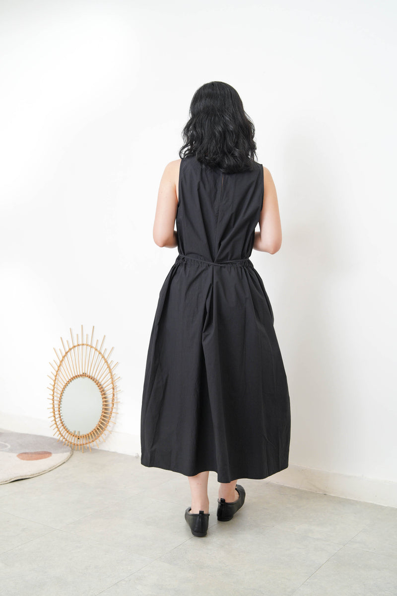 Black one piece w/ waist zip tie