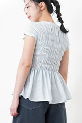 Blue detail pleats blouse