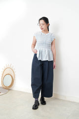 Blue detail pleats blouse