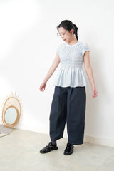 Blue detail pleats blouse