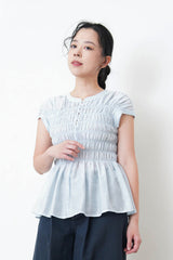 Blue detail pleats blouse