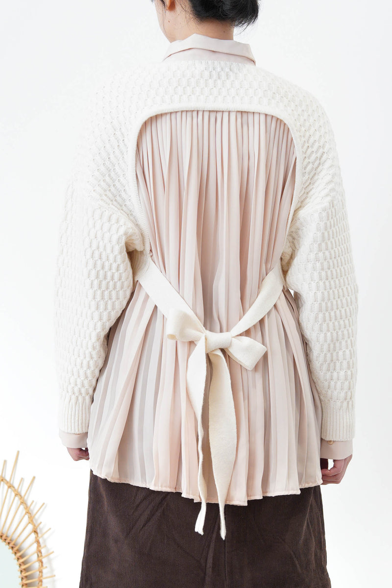 White crop sweater w/ open back straps