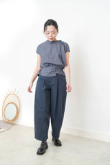 Navy checked detail blouse w/ scarf