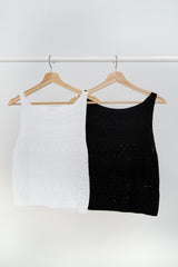 Black crochet knit vest in boat neck