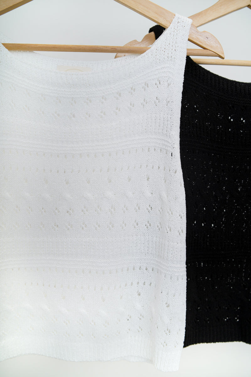 Black crochet knit vest in boat neck