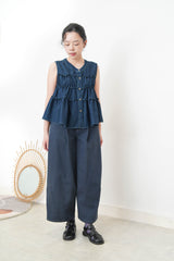 Navy denim ruffle vest w/ buttons