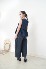 Navy denim ruffle vest w/ buttons